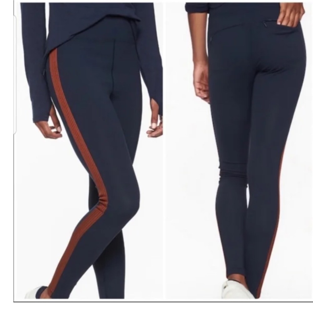 Athleta Navy Blue Tuxedo Stripe Detail High Rise Leggings Size S